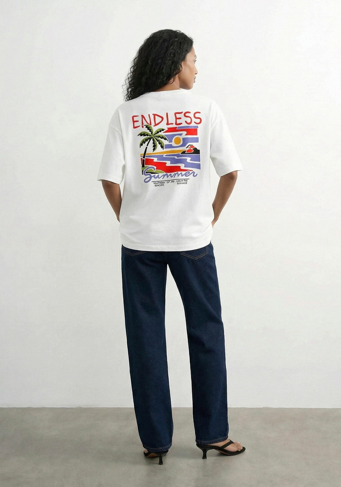 Topshop Premium Boxy Printed T-Shirt - White/endless Summer 2 Shaws Department Stores