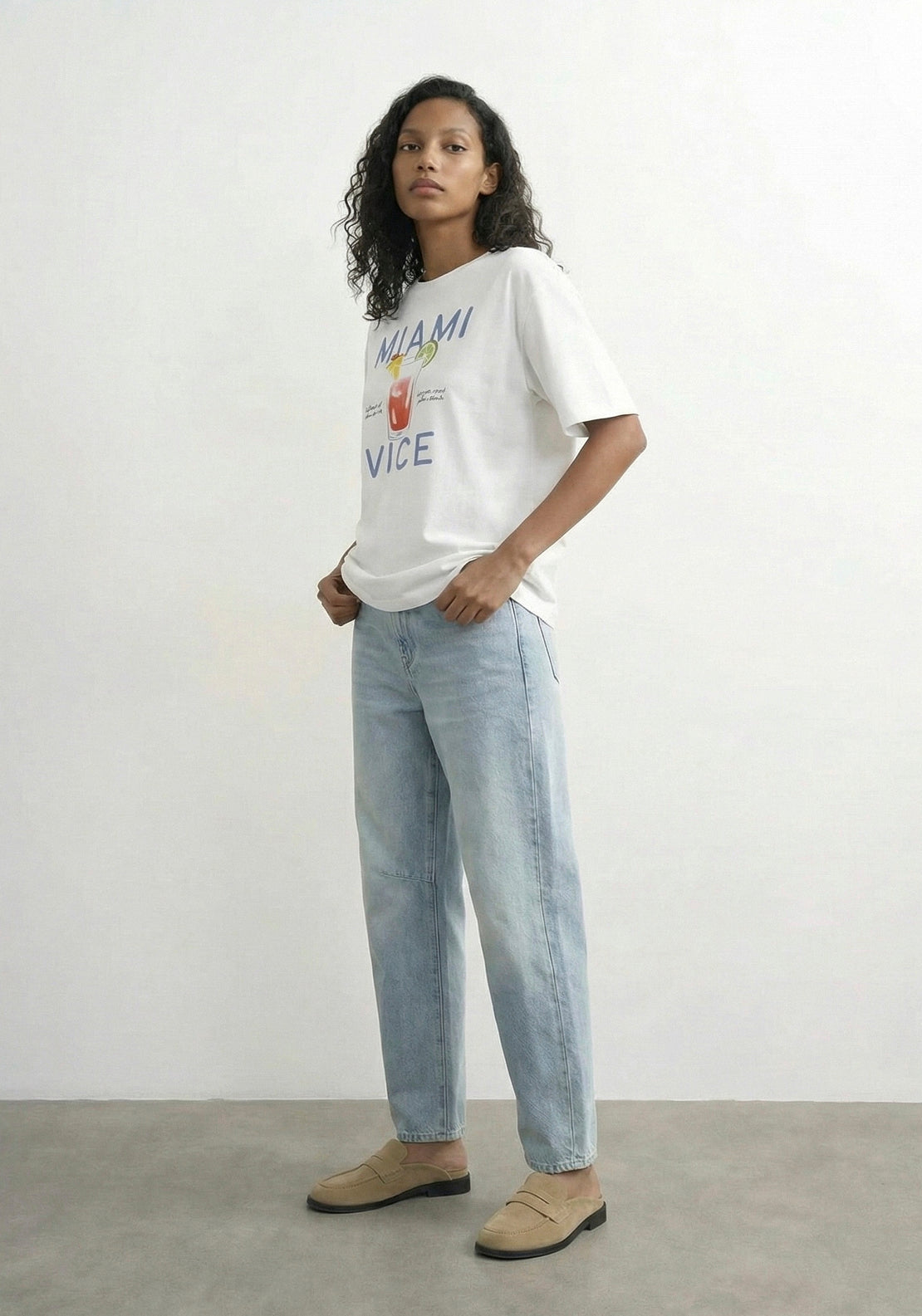 Topshop Premium Boxy Printed T-Shirt - Bright White/miami 4 Shaws Department Stores
