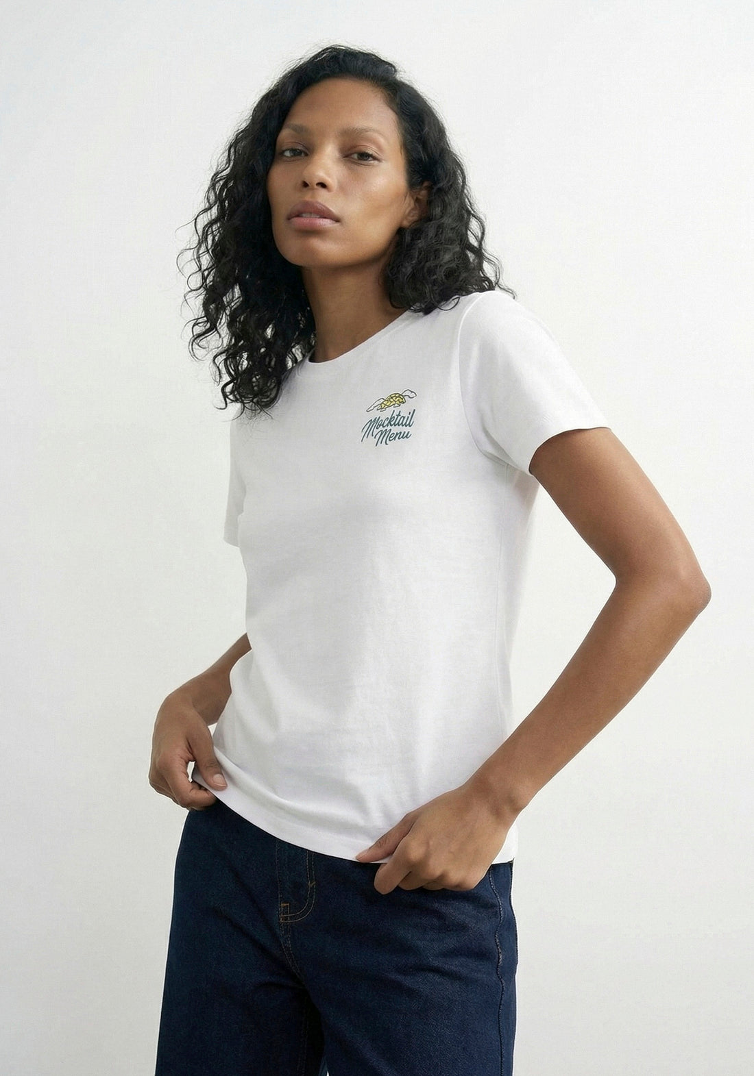 Topshop Kia Everyday Print Short Sleeve T-Shirt - Bright White Mocktail Menu 1 Shaws Department Stores