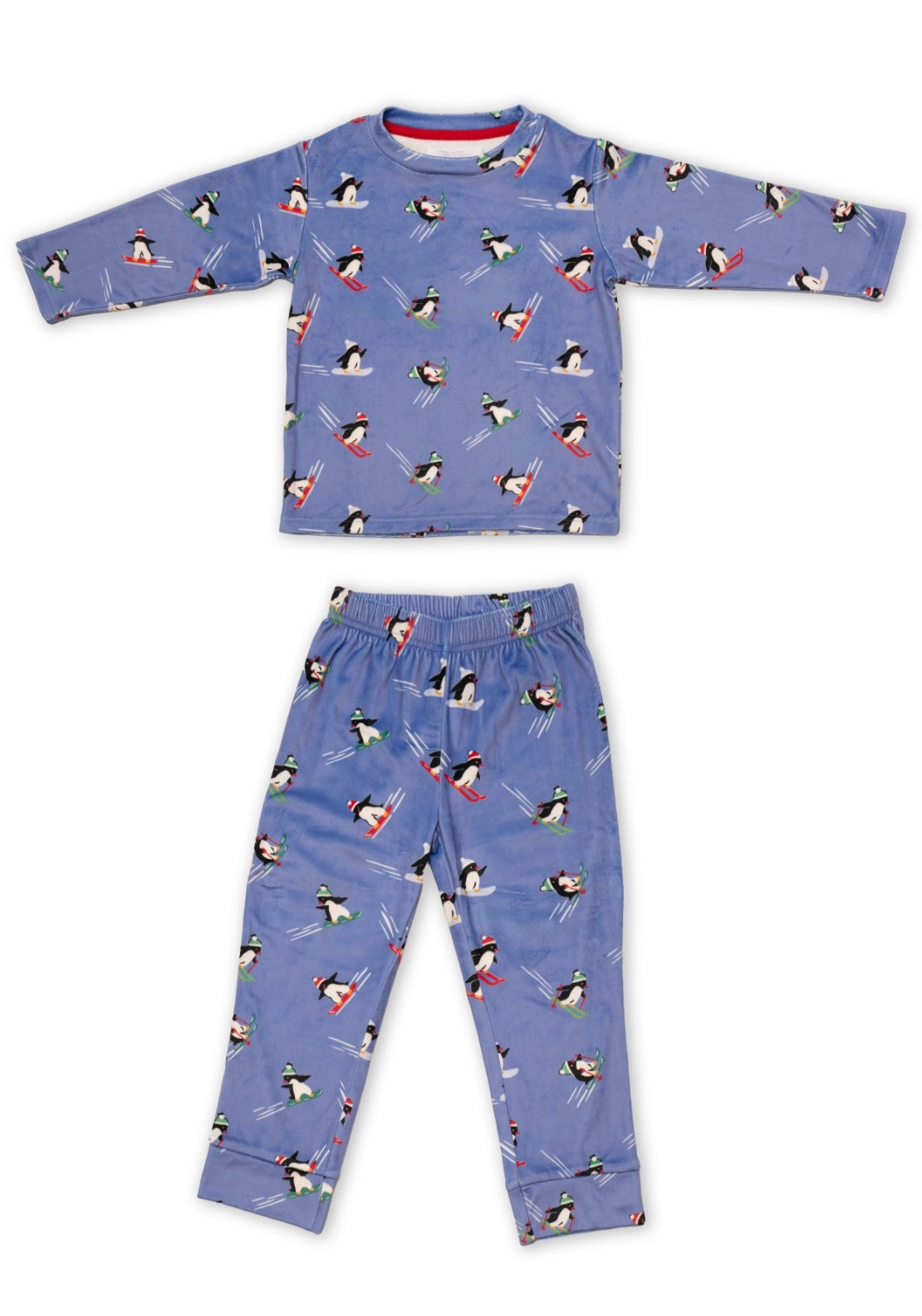 The Sleep Collection Penguin Skiing Print Pyjama Set - Blue 2 Shaws Department Stores