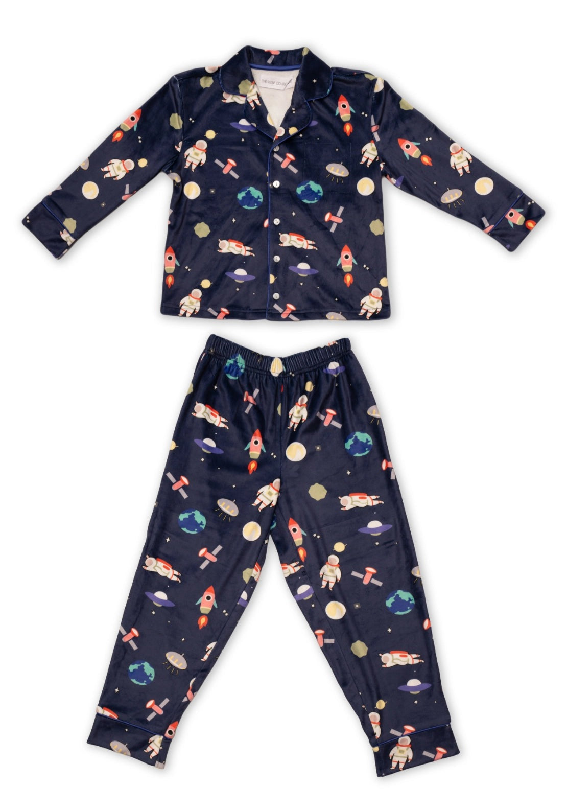 The Sleep Collection Rocket Print Button Through Pyjama Set - Blue 2 Shaws Department Stores