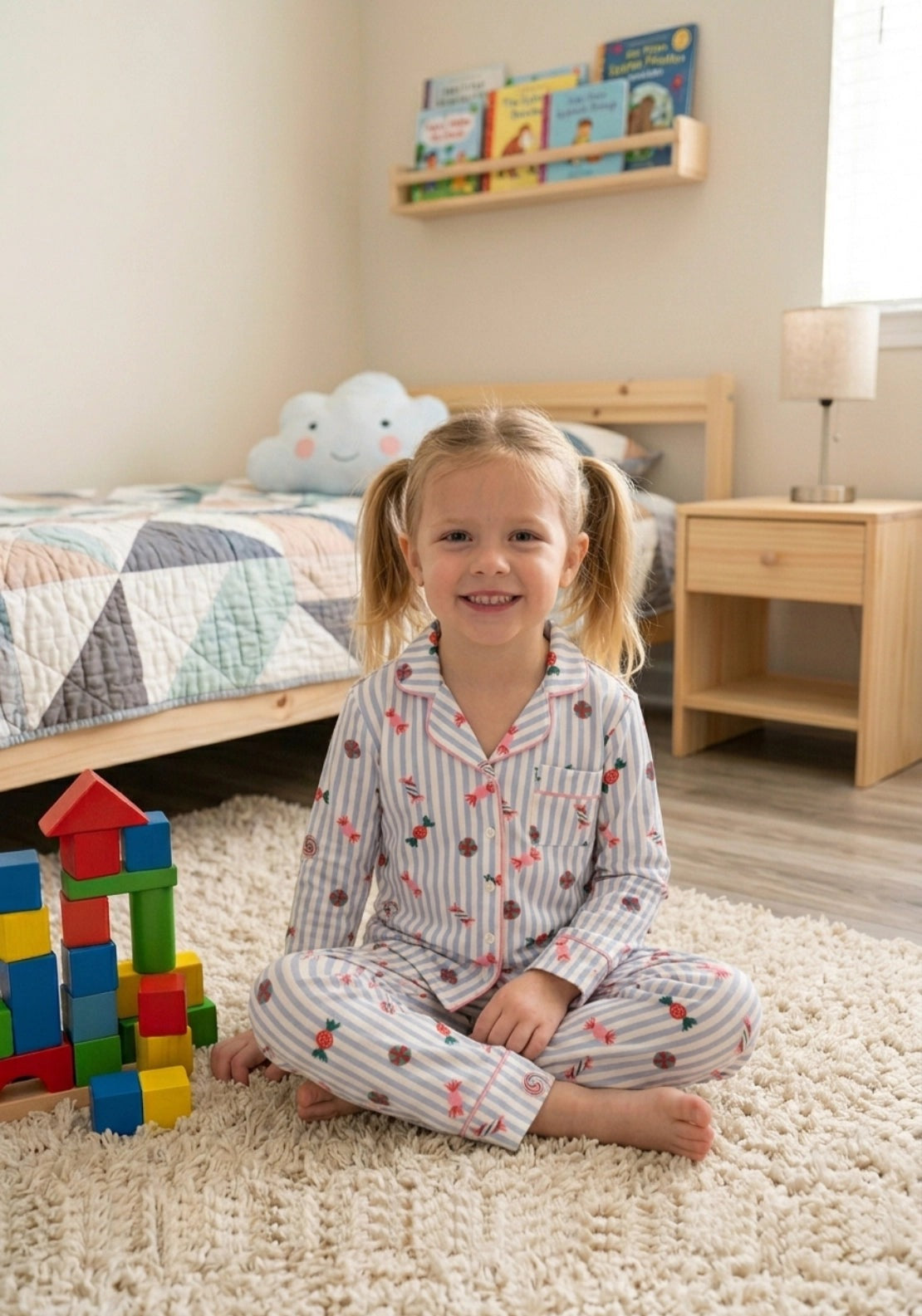 The Sleep Collection Sweets Button Through Pyjama Set - Blue 1 Shaws Department Stores
