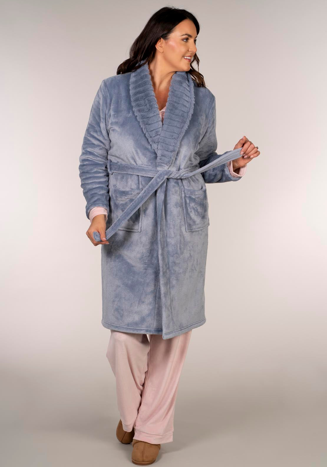 The Sleep Collection Ribbed Lapel Robe - Blue 3 Shaws Department Stores