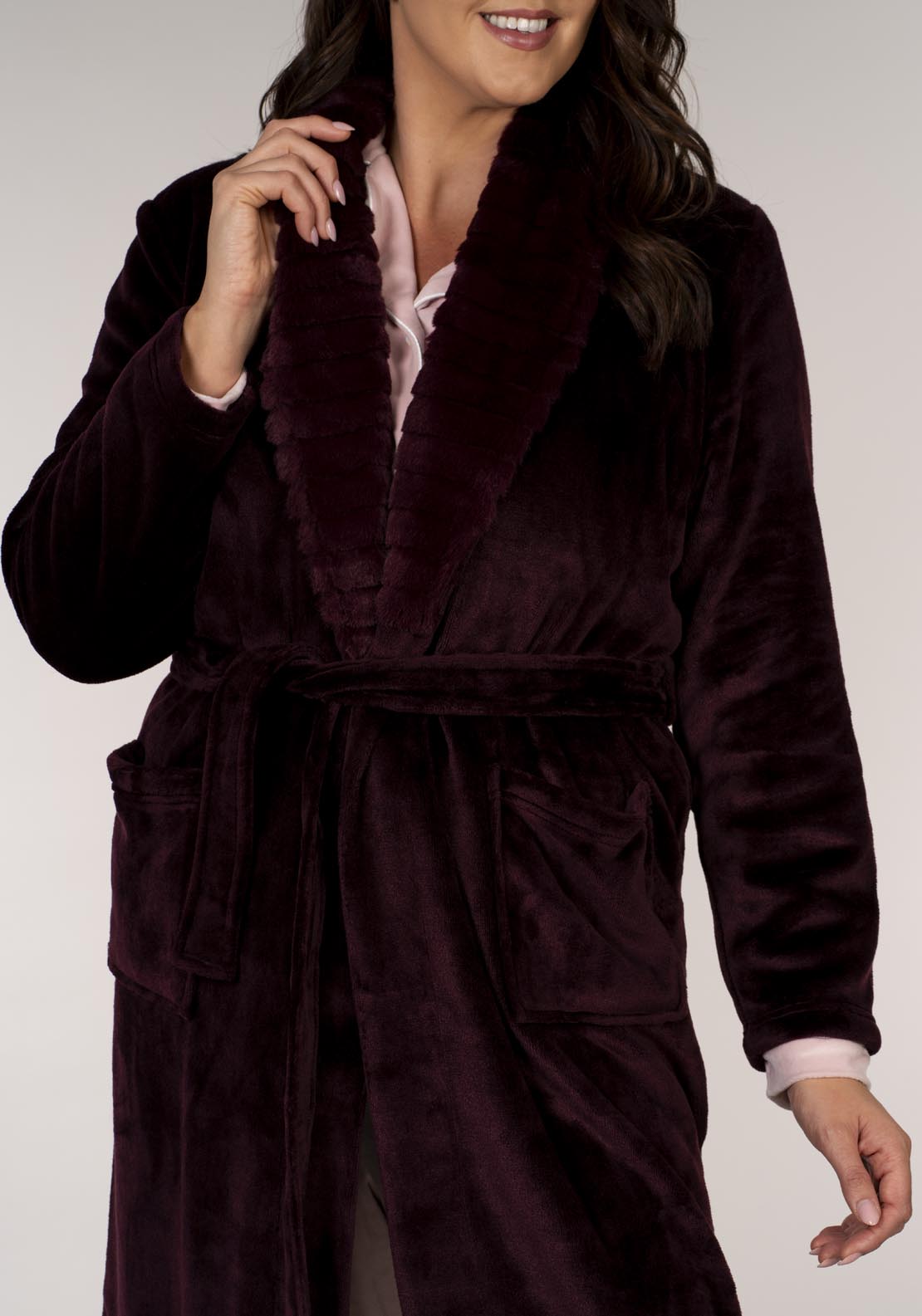 The Sleep Collection Ribbed Lapel Robe - Wine 2 Shaws Department Stores