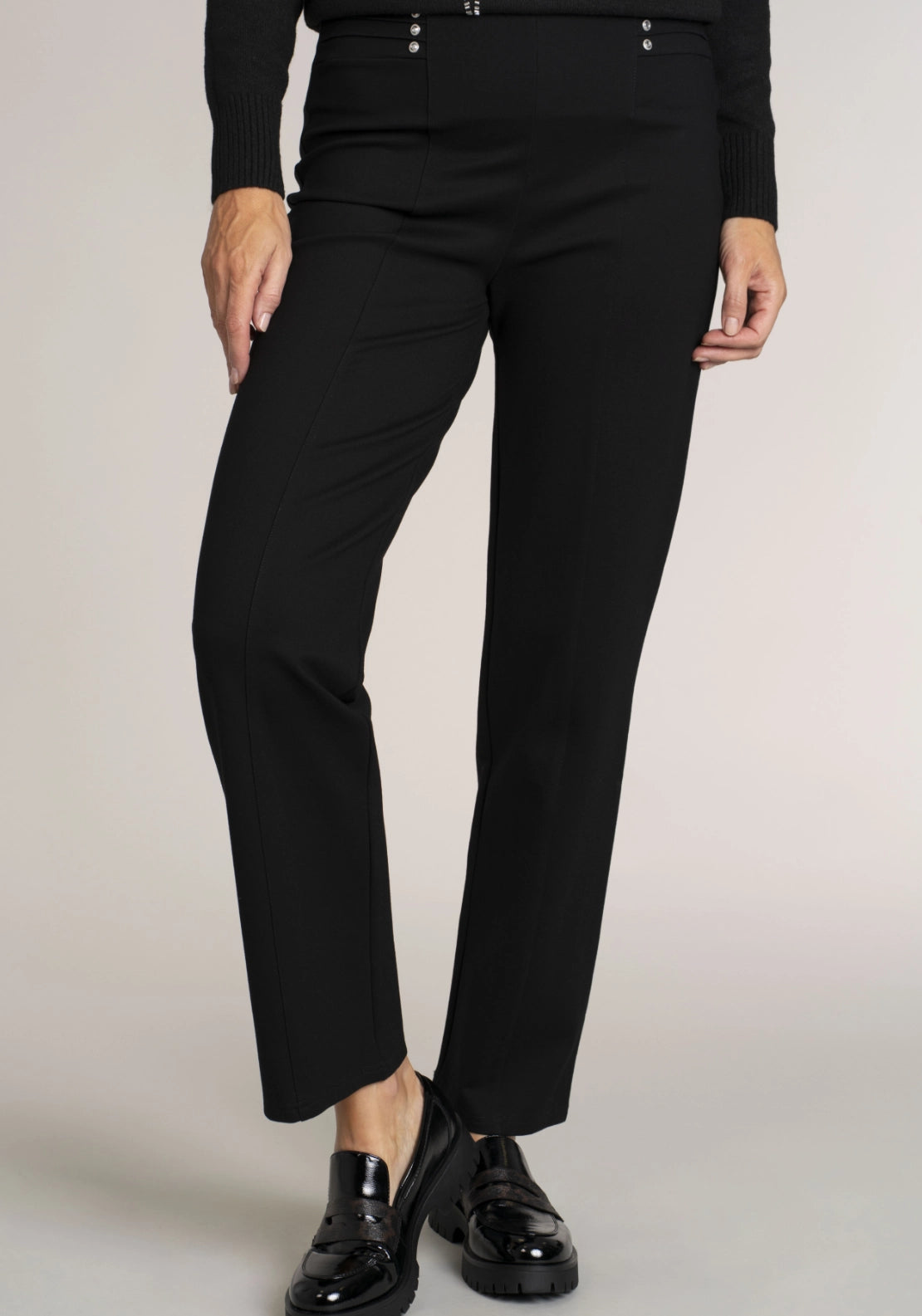 Tea Lane Ponte Diamonte Trouser - Black 1 Shaws Department Stores