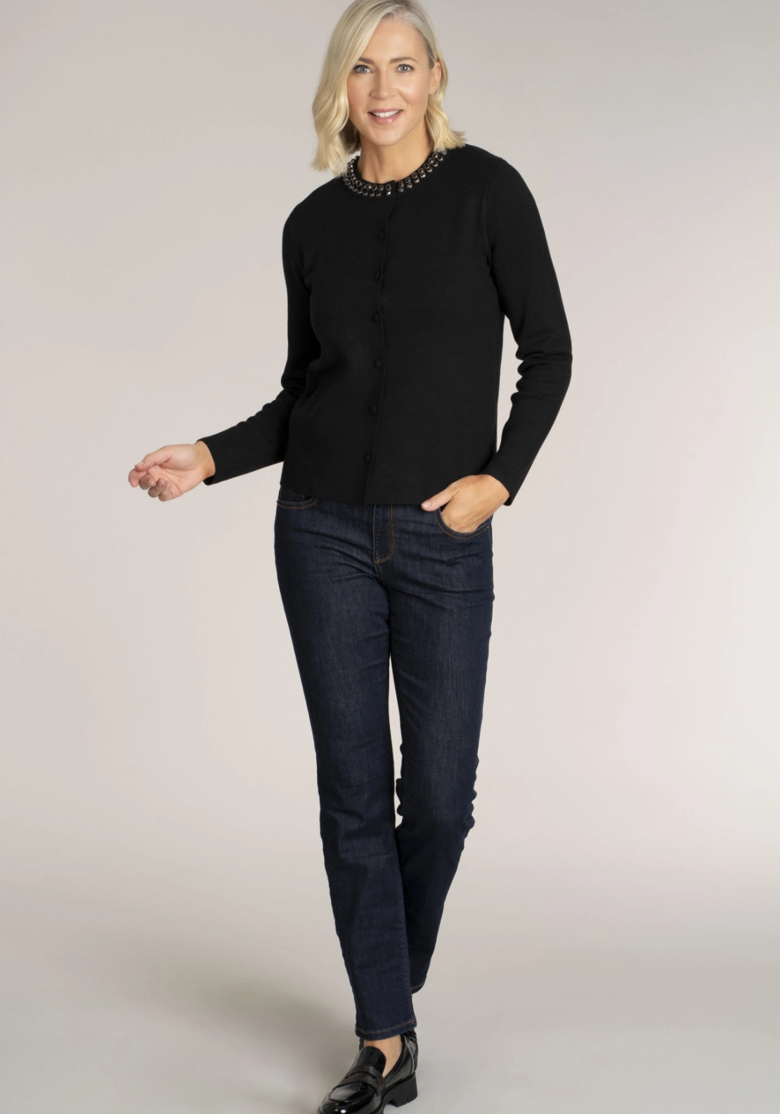 Embellished Collar Cardigan - Black