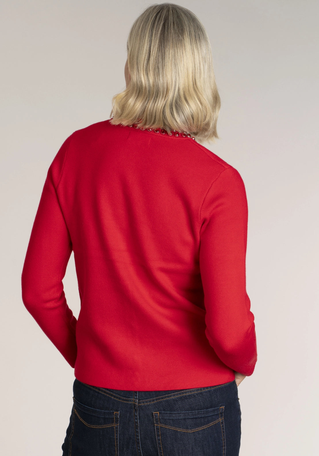 Embellished Collar Cardigan - Red