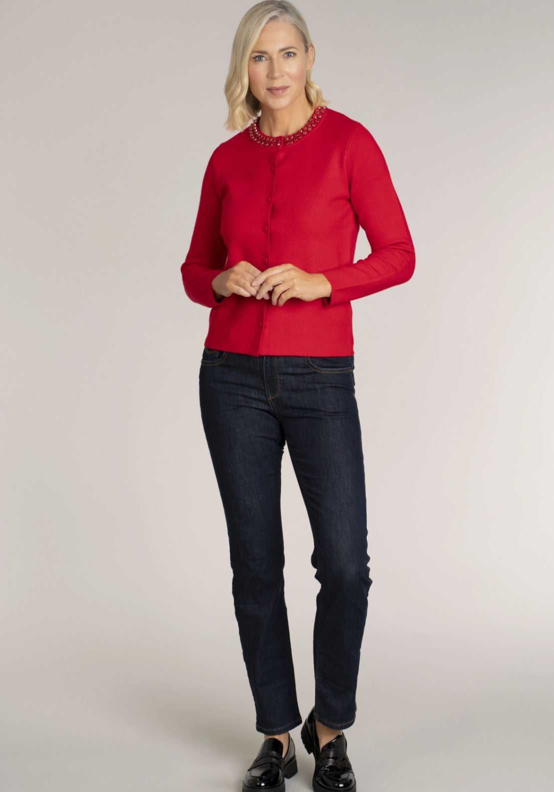 Embellished Collar Cardigan - Red