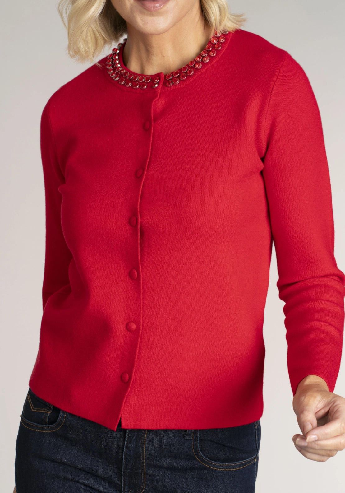 Embellished Collar Cardigan - Red