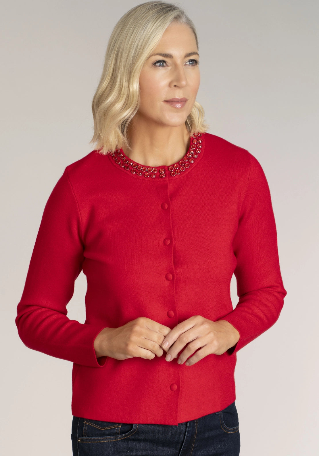 Embellished Collar Cardigan - Red