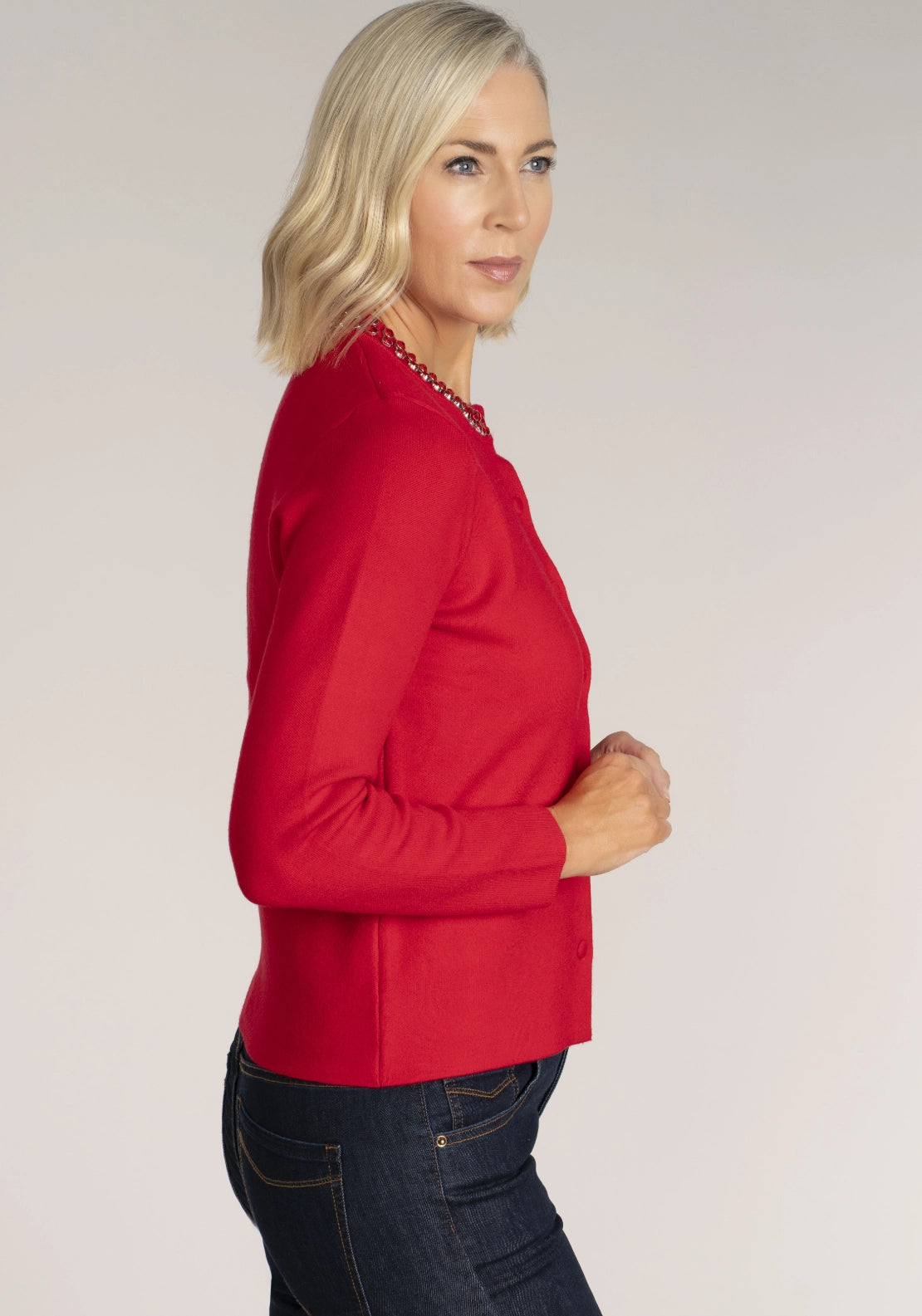 Embellished Collar Cardigan - Red