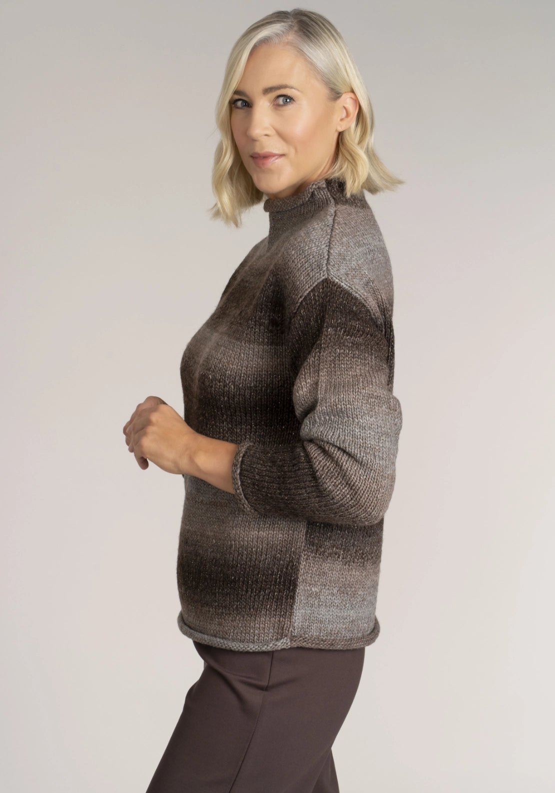 Ombre Turtle Neck Sweater - Brown