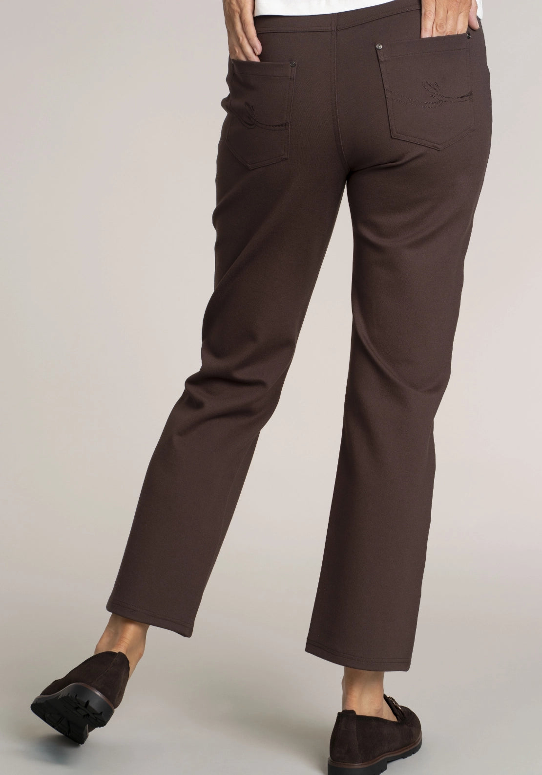 Tea Lane Elastic Waistband Trouser - Brown 2 Shaws Department Stores