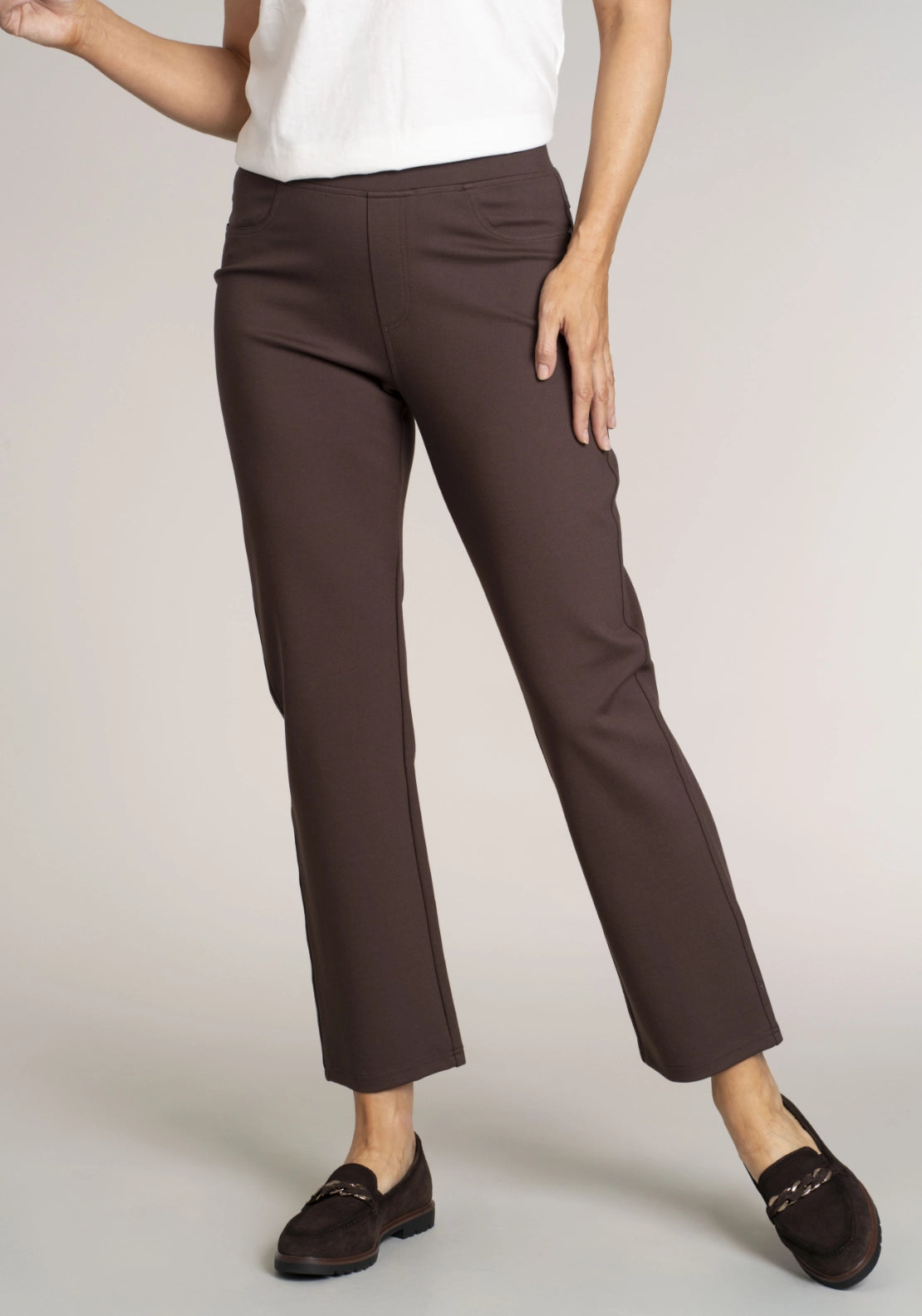 Tea Lane Elastic Waistband Trouser - Brown 1 Shaws Department Stores
