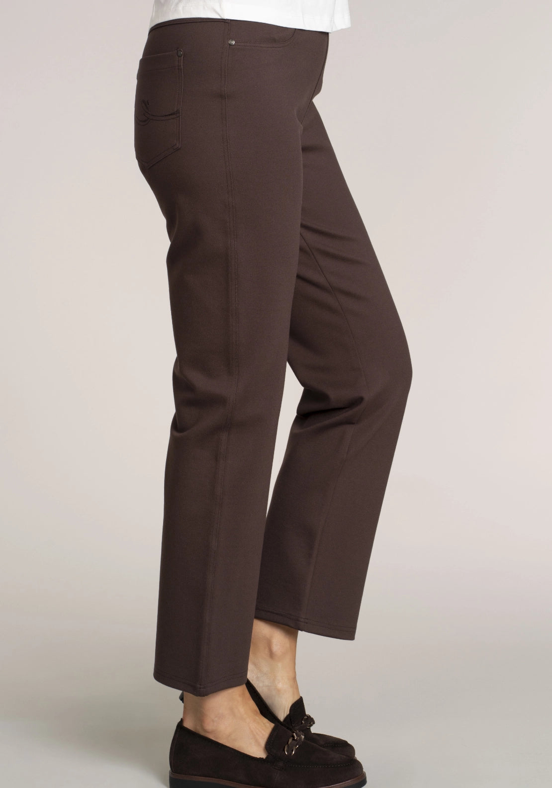 Tea Lane Elastic Waistband Trouser - Brown 3 Shaws Department Stores