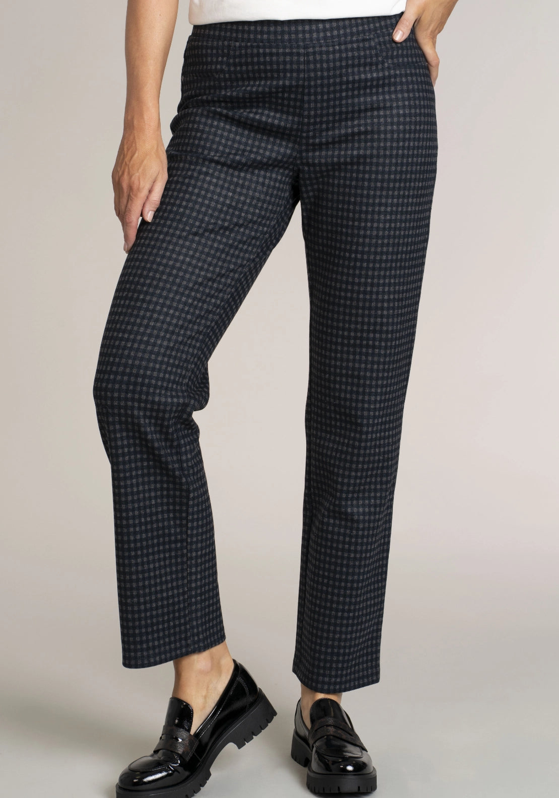 Tea Lane Regular Straight Ponte - Anthracite Check 1 Shaws Department Stores