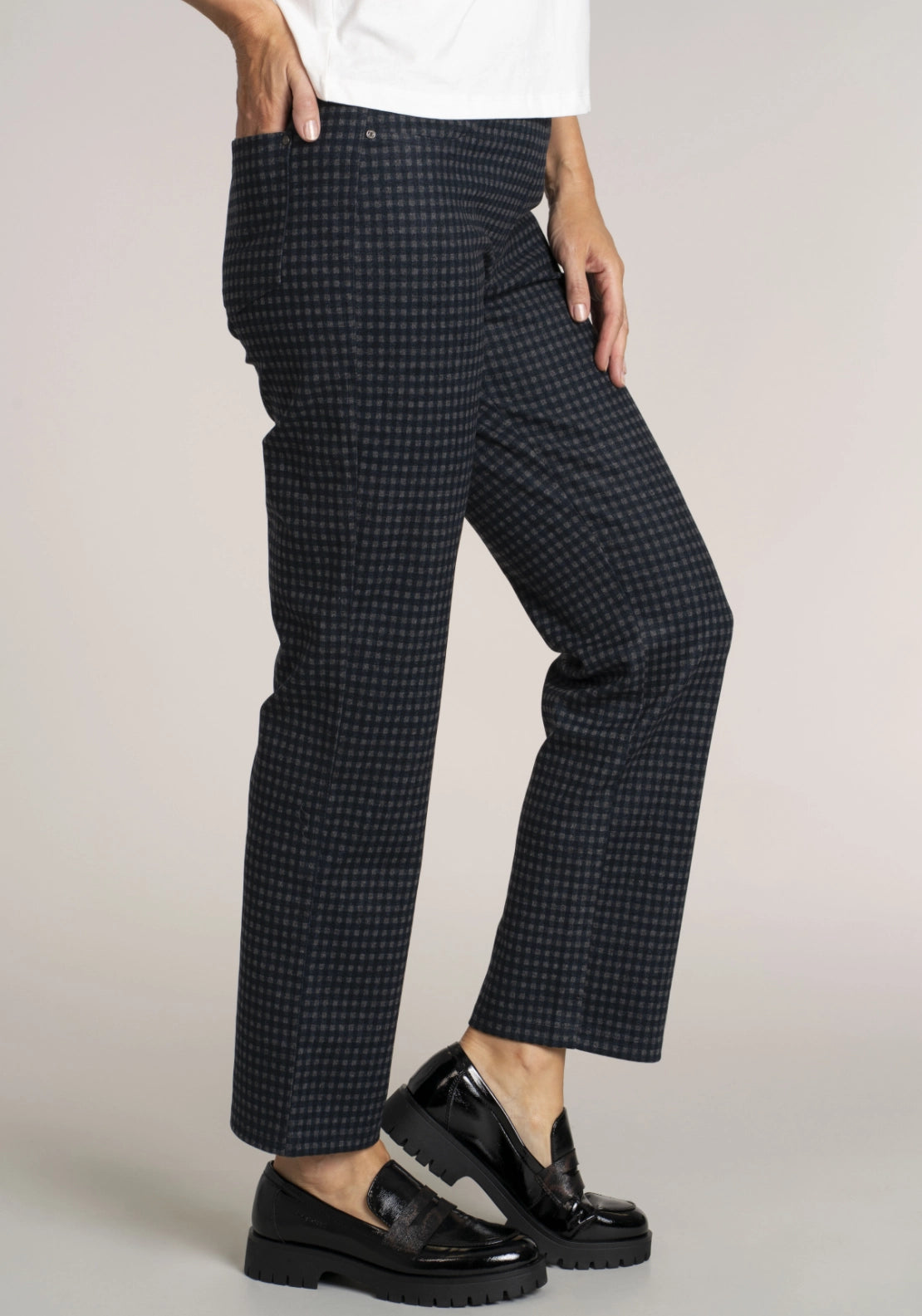 Tea Lane Regular Straight Ponte - Anthracite Check 3 Shaws Department Stores