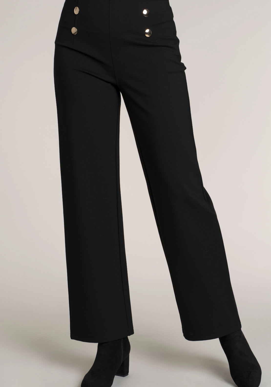 Tea Lane Ponte Button Trouser - Black 1 Shaws Department Stores