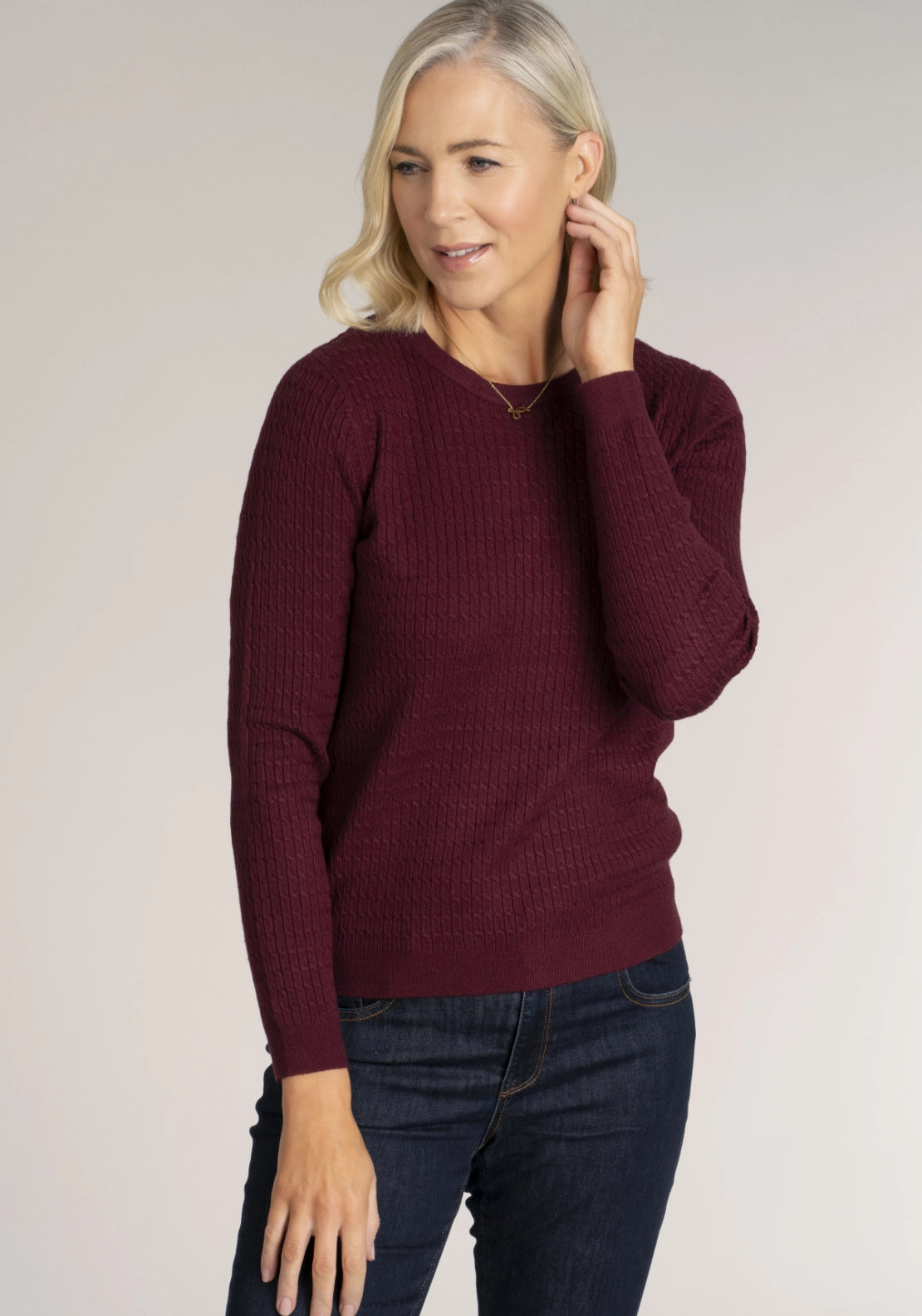 Cable Knit Sweater - Burgundy