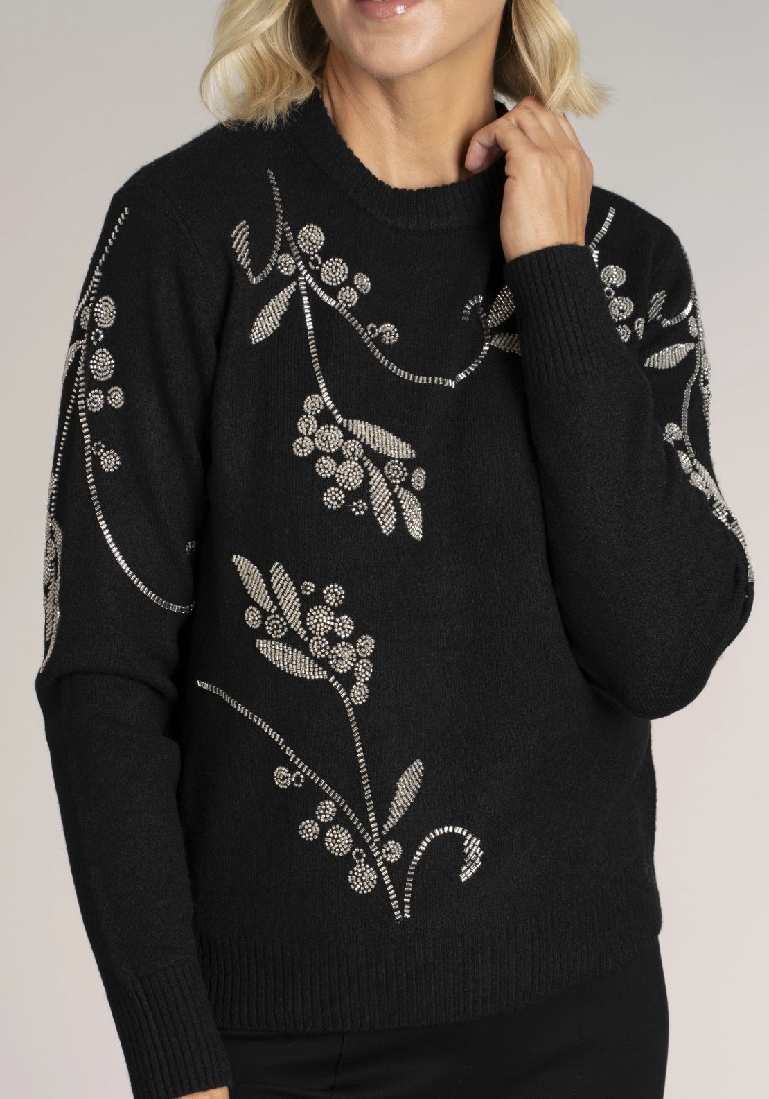 Leaf Sequins Jumper - Black