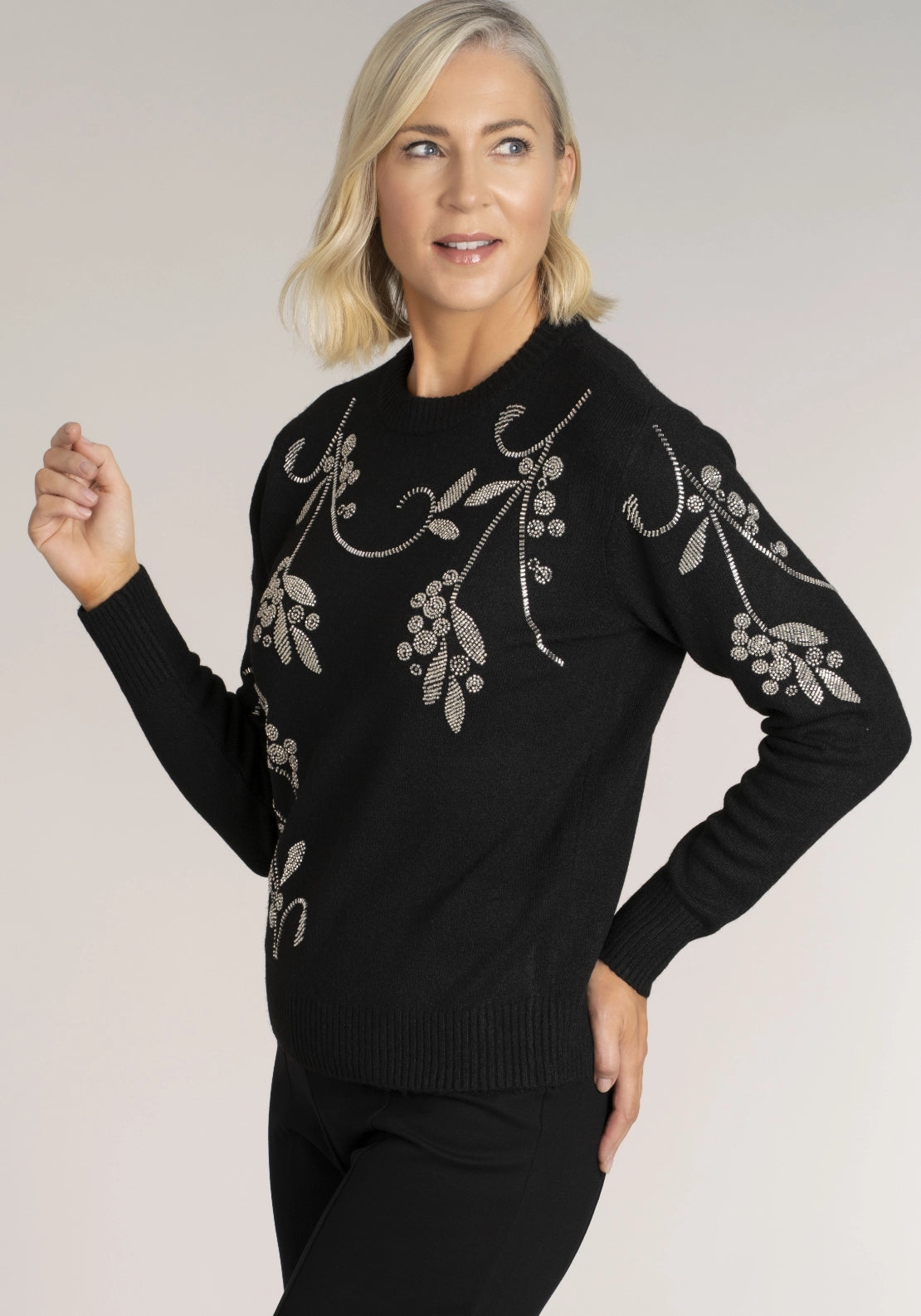 Leaf Sequins Jumper - Black