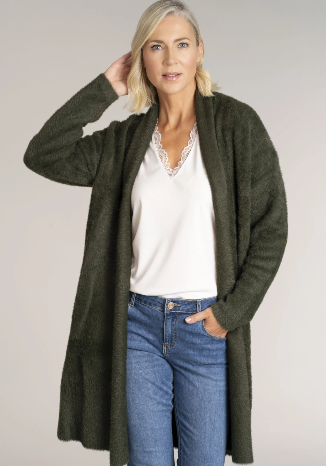 Feather Yarn Cardigan - Khaki 2