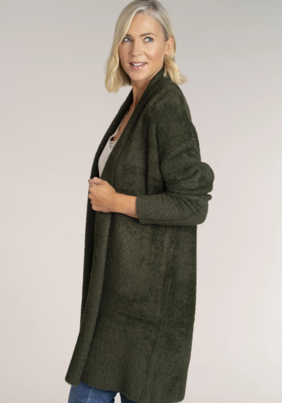Feather Yarn Cardigan - Khaki 2