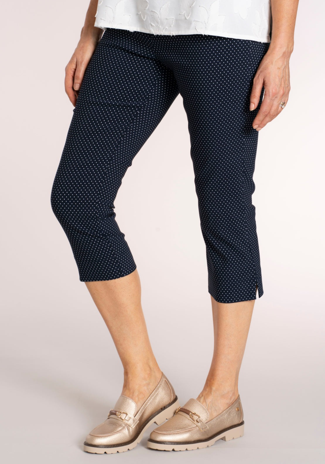 Tea Lane Printed Slim Fit Capri - Navy Dot 4 Shaws Department Stores