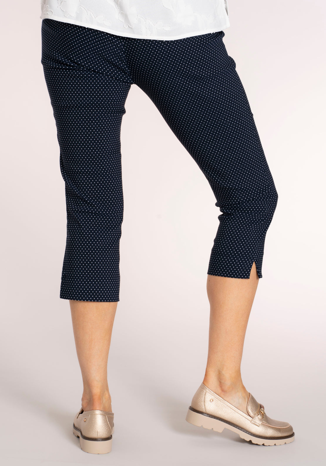 Tea Lane Printed Slim Fit Capri - Navy Dot 2 Shaws Department Stores