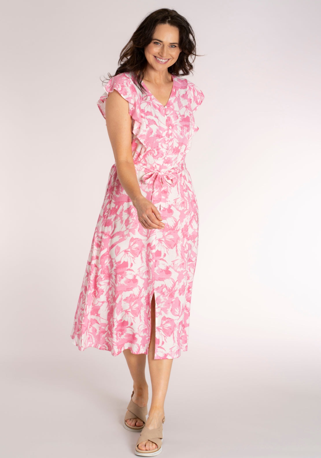Tea Lane Floral Frill Dress - Pink 6 Shaws Department Stores