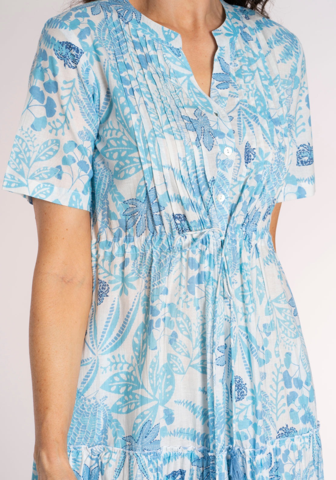 Tea Lane Cotton Floral Collar Dress - Blue 7 Shaws Department Stores
