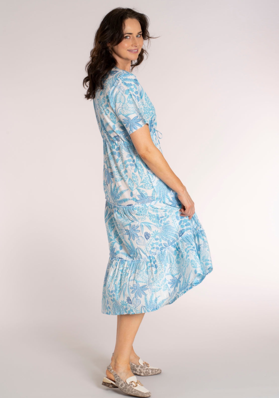 Tea Lane Cotton Floral Collar Dress - Blue 5 Shaws Department Stores