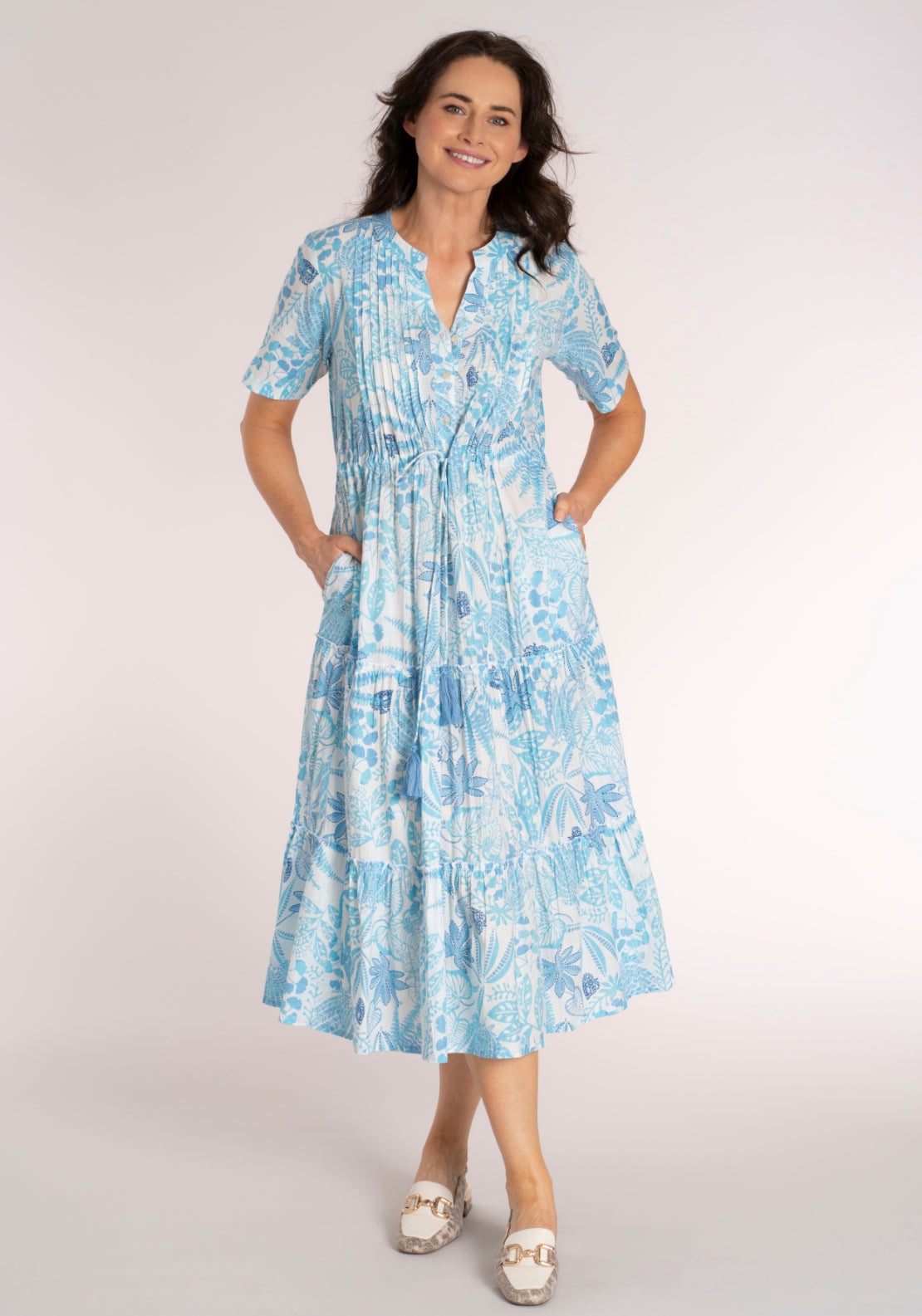 Tea Lane Cotton Floral Collar Dress - Blue 1 Shaws Department Stores