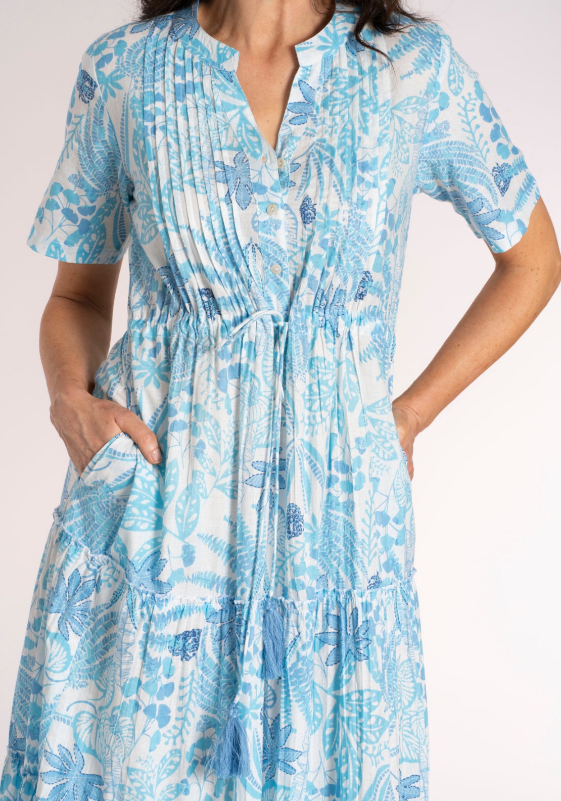 Tea Lane Cotton Floral Collar Dress - Blue 6 Shaws Department Stores