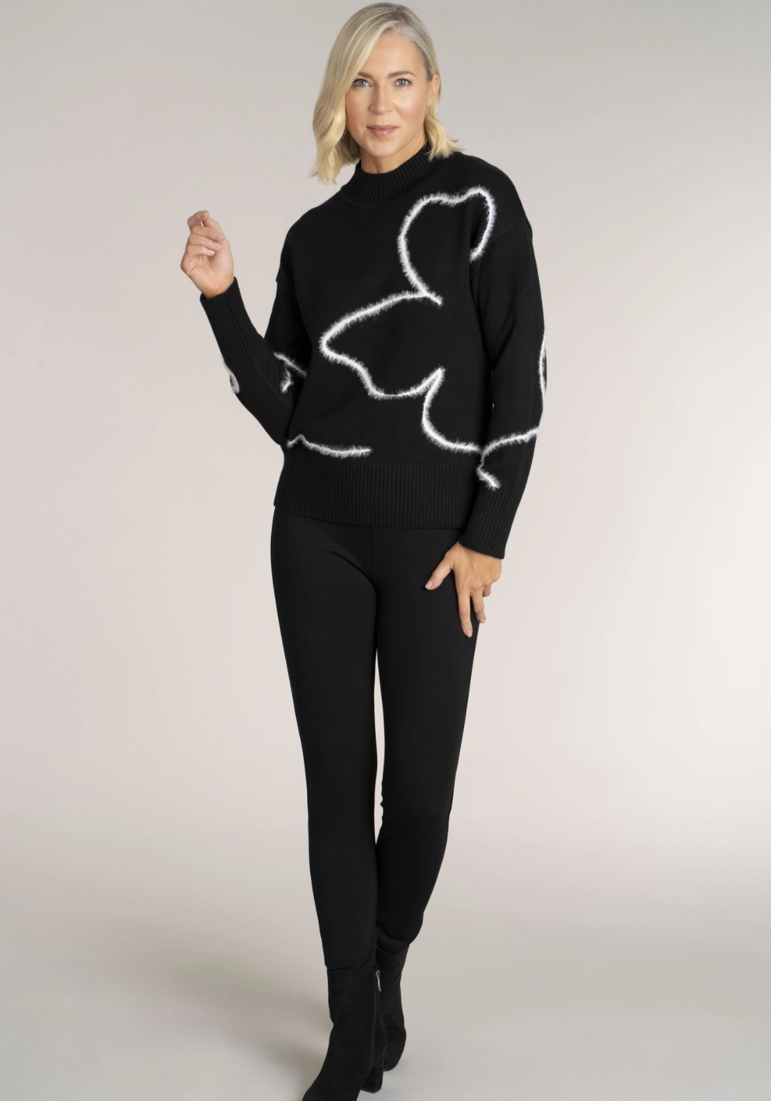 Abstract Turtle Neck Sweater - Black