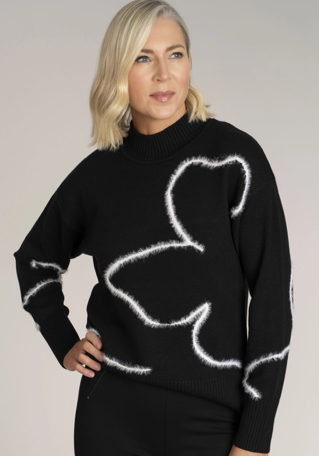 Abstract Turtle Neck Sweater - Black