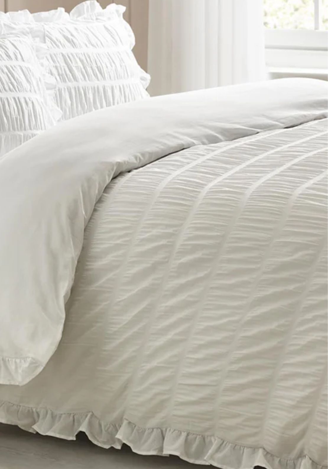 The Home Collection Textured Seersucker Frill Duvet Cover Set Silver - White 1 Shaws Department Stores