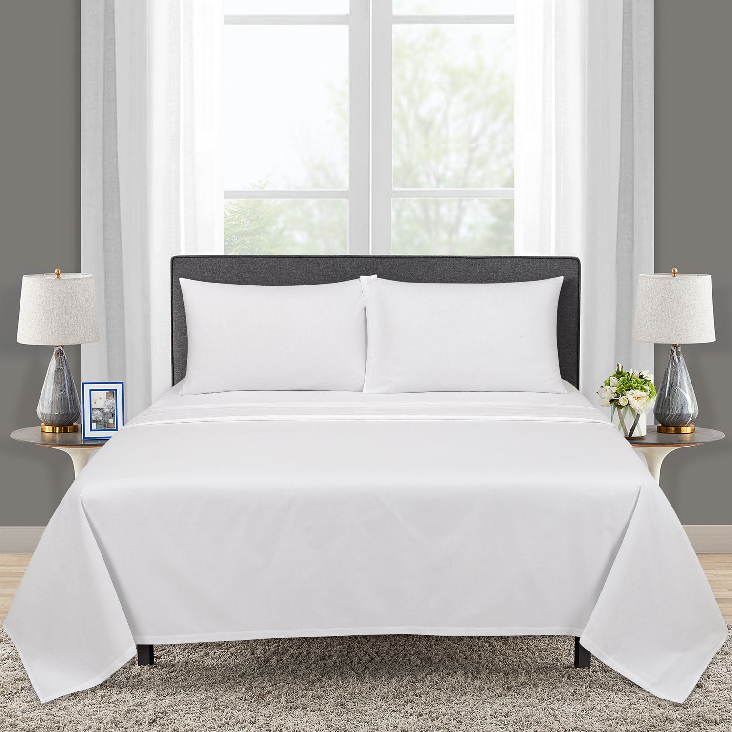 The Home Bedroom 300 Thread Count Satin Stripe Flat Sheet - White - Super King 2 Shaws Department Stores