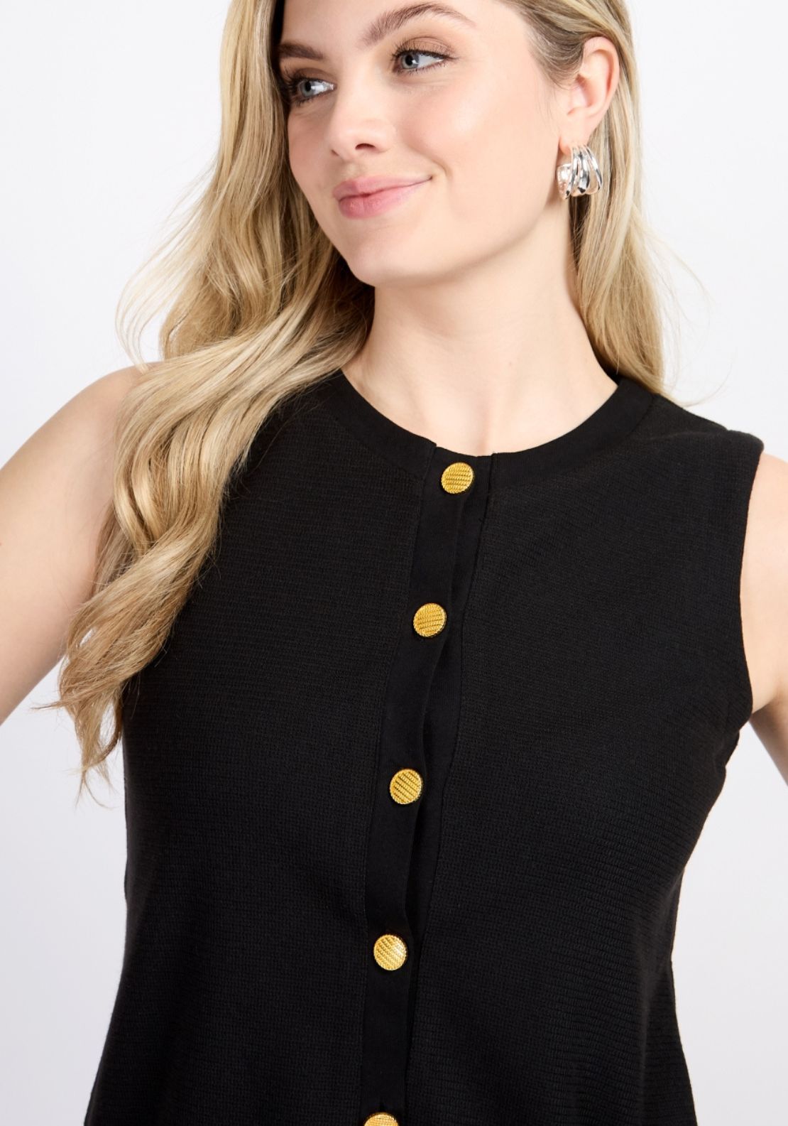 Little Mistress Black Knitted Button Detail Waistcoat - Black 3 Shaws Department Stores