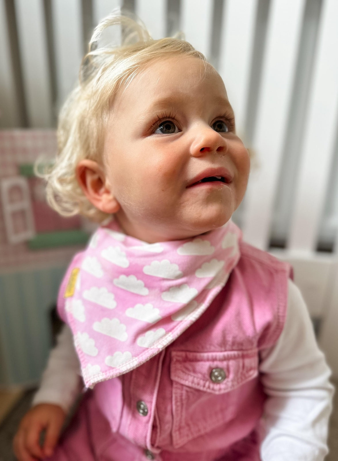 Babyboo Up in the Pink clouds organic cotton DribbleBoo bandana - Pink 4 Shaws Department Stores