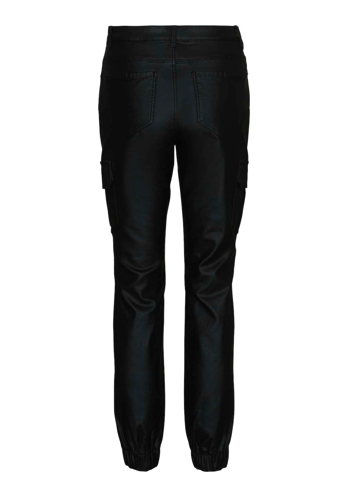 Vero Moda ivy Mid rise Angle Cargo Pants - Black Coated 1 Shaws Department Stores