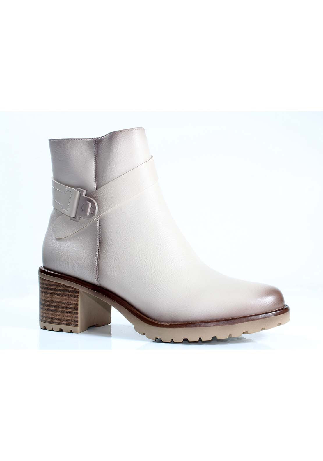 Susst Low Stack Heel Boots With Strap Trim - Beige 1 Shaws Department Stores