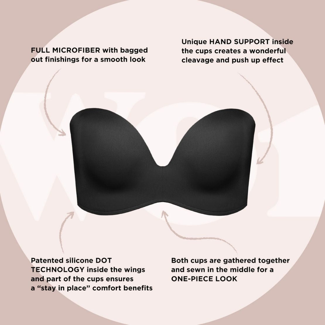 Wonderbra Ultimate Strapless Under Wire Push Up Bra - Black 2 Shaws Department Stores