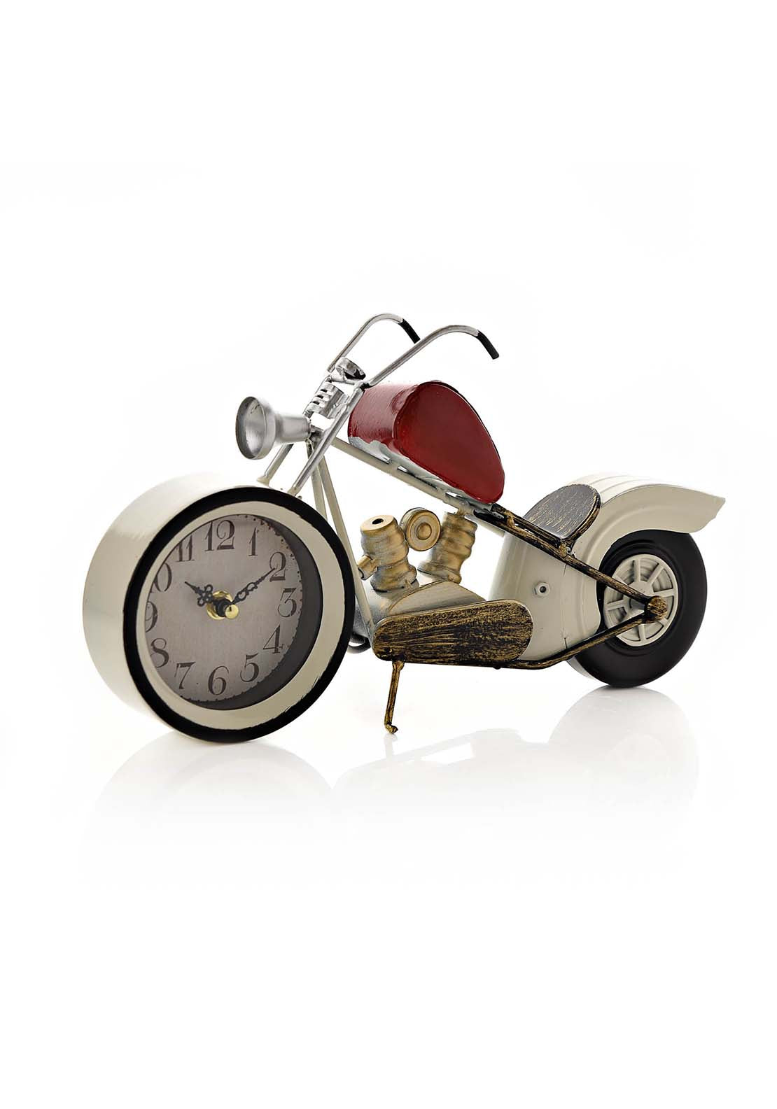 Hometime Mantel Clock - Red &amp; White Motorcycle 1 Shaws Department Stores