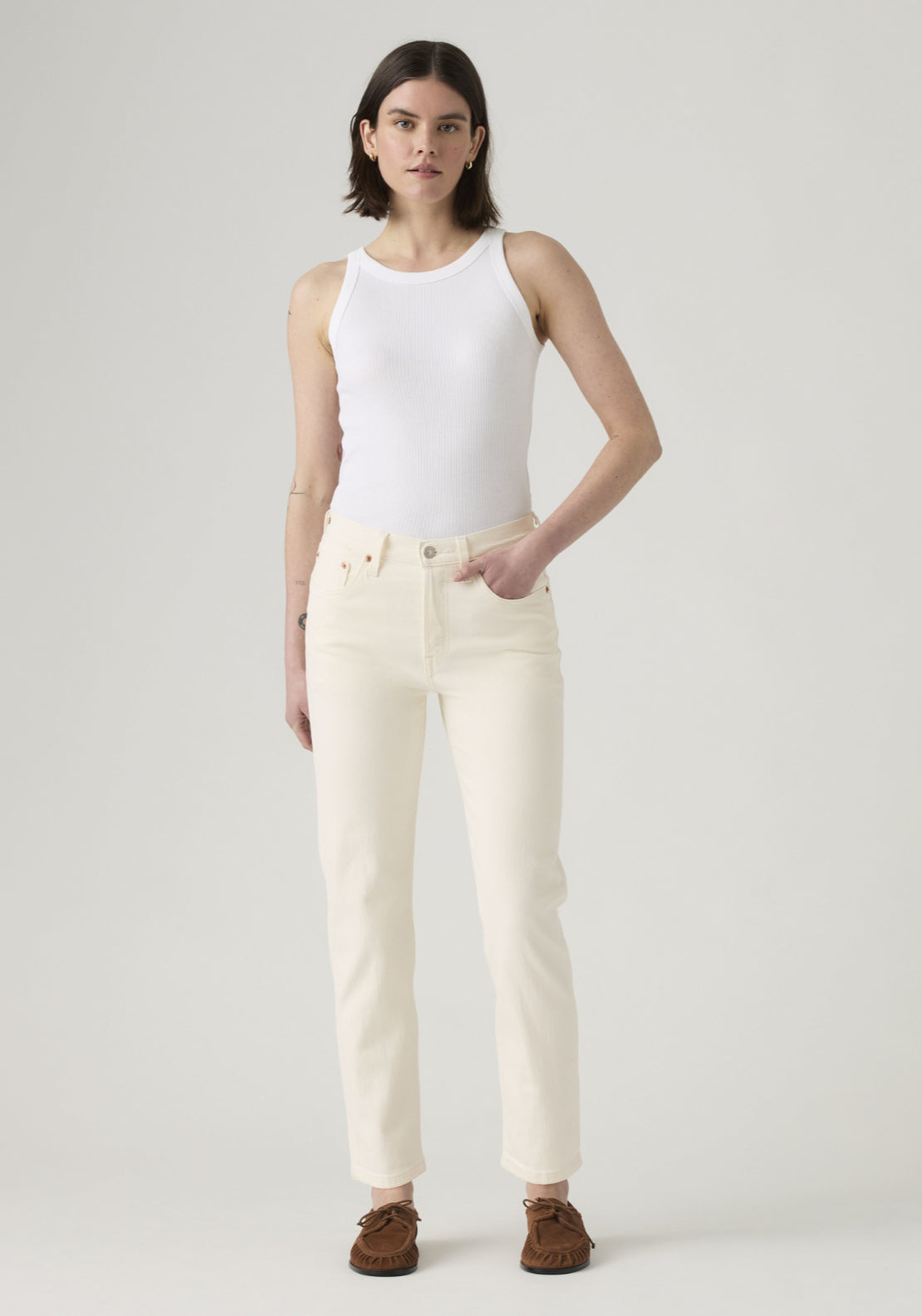 Levis 501 Crop Jeans - White 5 Shaws Department Stores