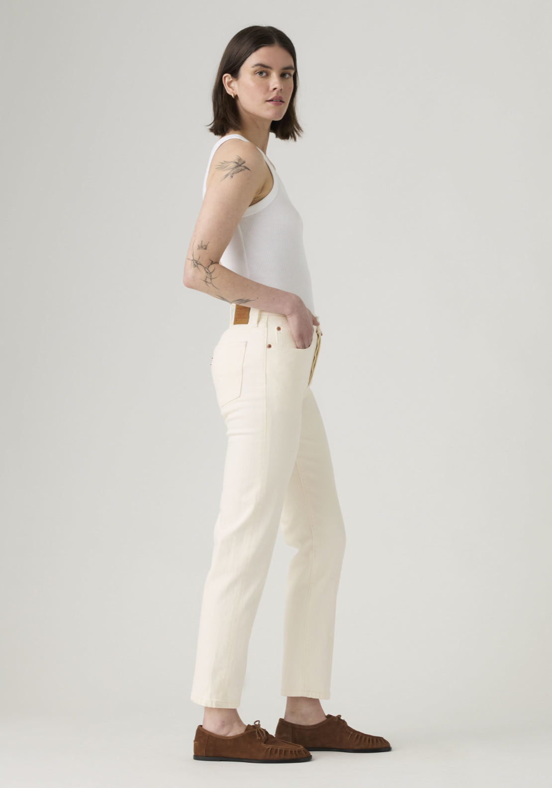 Levis 501 Crop Jeans - White 3 Shaws Department Stores