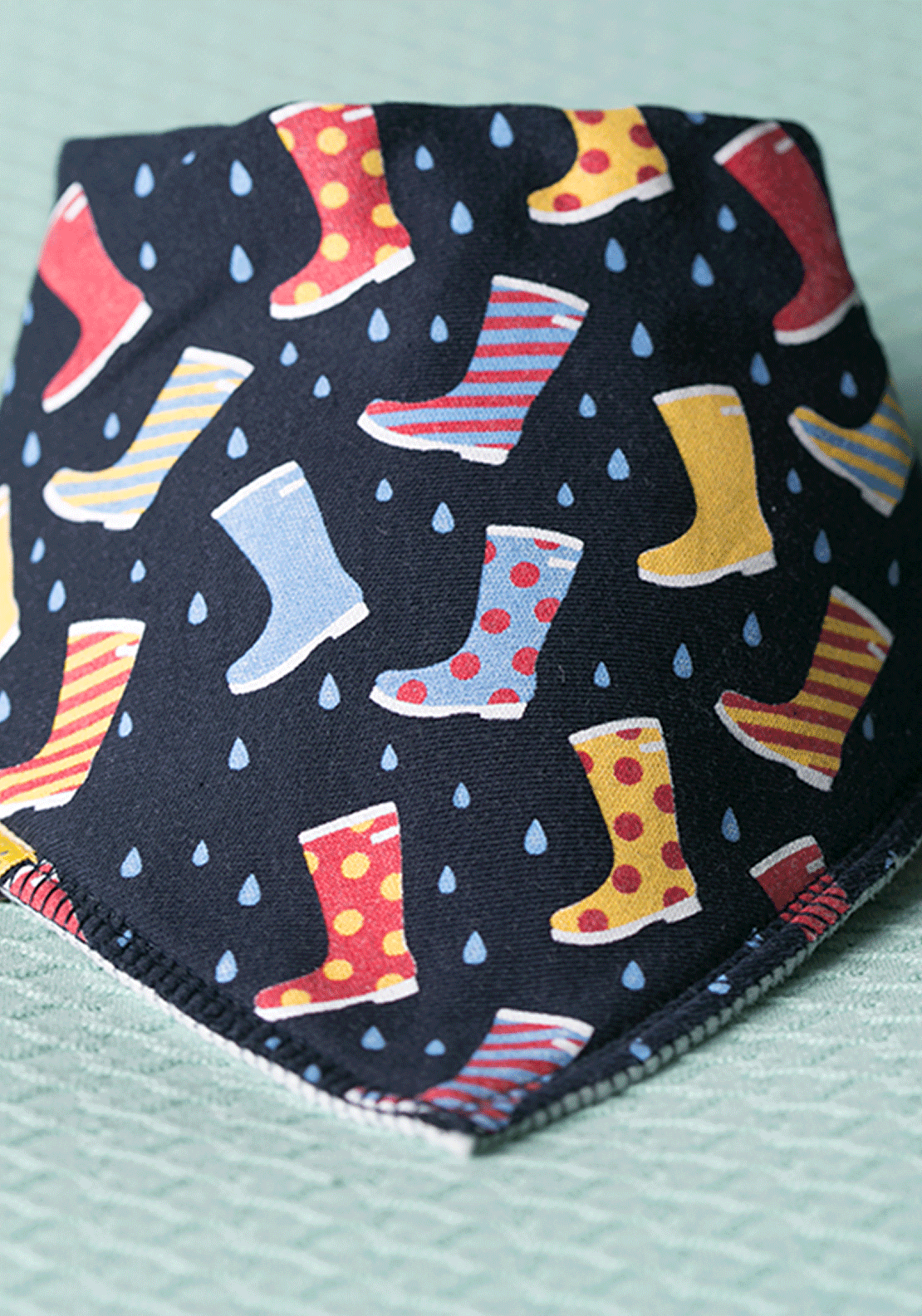 Babyboo We Love Wellies Organic Cotton DribbleBoo Bandana Bib - Blue 2 Shaws Department Stores
