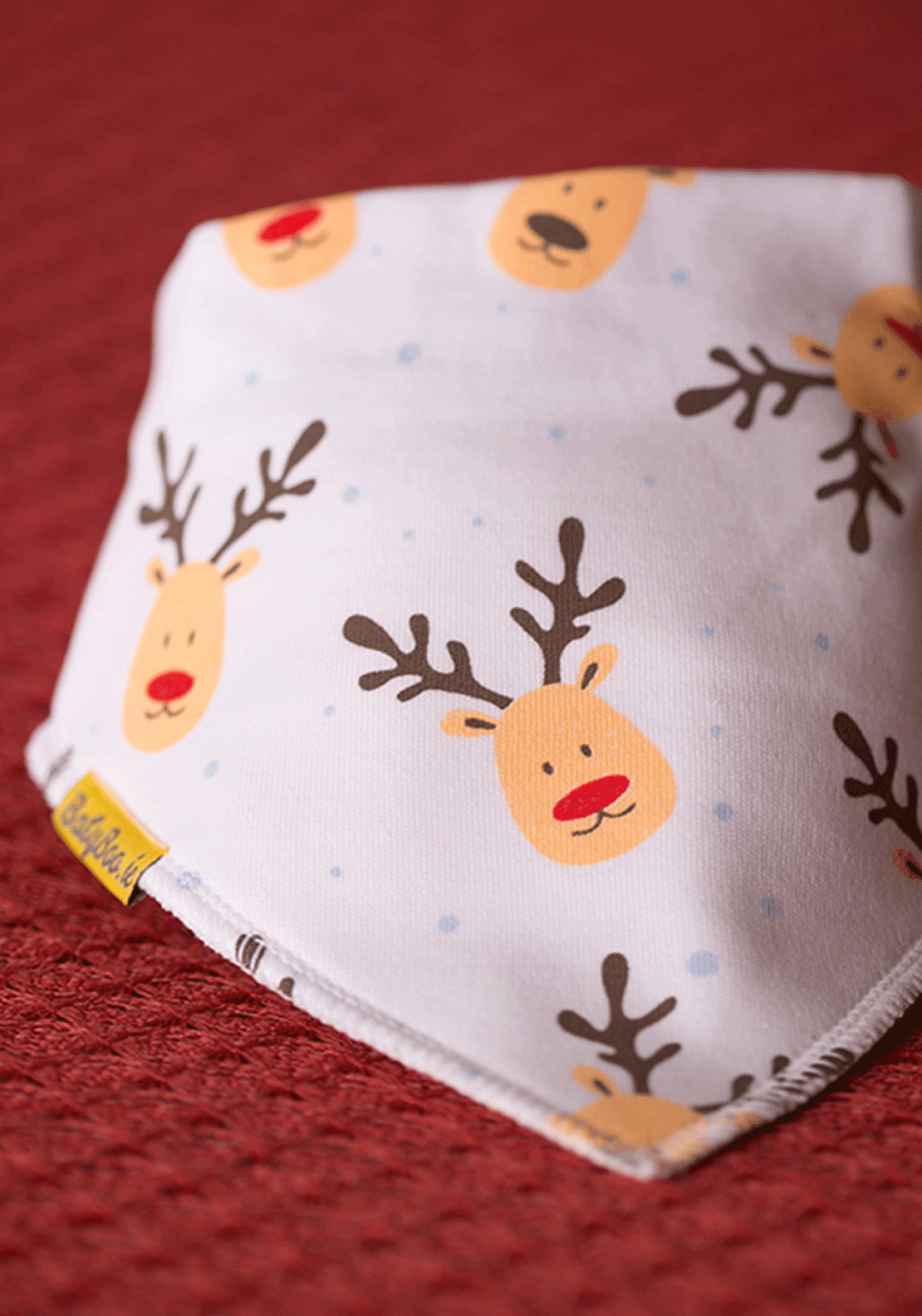 Babyboo Reindeer Everywhere Organic Cotton DribbleBoo Bandana Bib - White 2 Shaws Department Stores