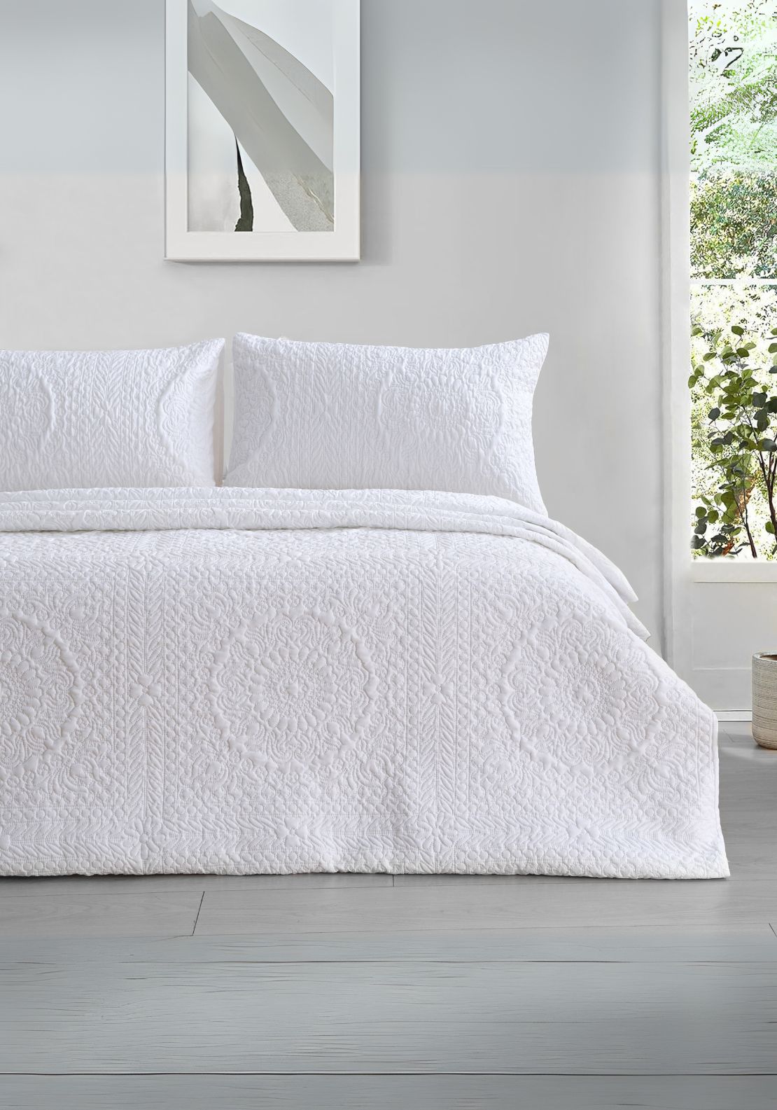 The Home Collection Winchester Throw &amp; Shams Set - White 1 Shaws Department Stores