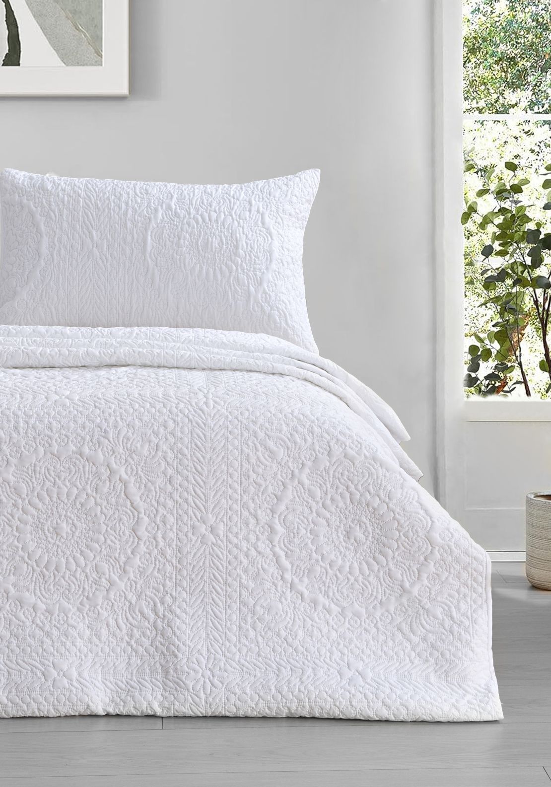 The Home Collection Winchester Throw &amp; Shams Set - White 2 Shaws Department Stores